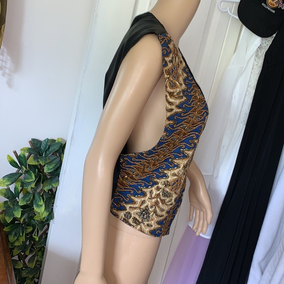 Vintage 80s beaded sleeveless black satin fancy VEST jacket L - Picture 14 of 16